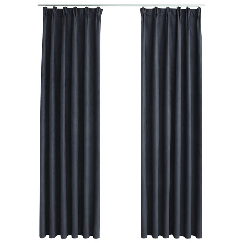 vidaXL Κουρτίνες Συσκότισης με Γάντζους 2 τεμ. Ανθρακί 140 x 175 εκ.