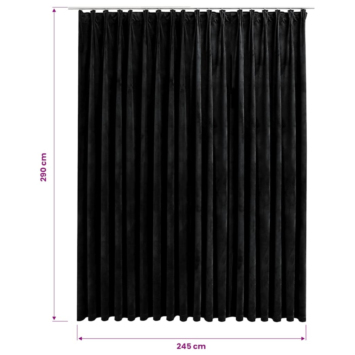 vidaXL Κουρτίνα Συσκότισης με Γάντζους Μαύρη 290 x 245 εκ. Βελούδο