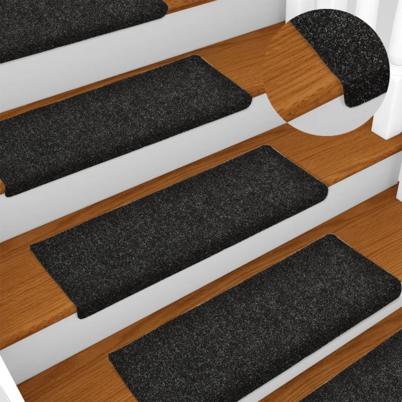 vidaXL Πατάκια Σκαλιών Αυτοκόλλητα 15 τεμ. 65x21x4 εκ. Μαύρα Ορθογώνια Άκρη