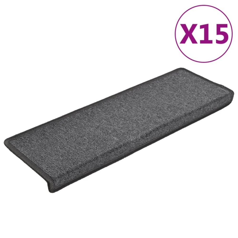 vidaXL Πατάκια Σκαλοπάτια 15 τεμ. Σκούρο Γκρι 65x21x4 εκ. με Ορθογώνια Άκρη