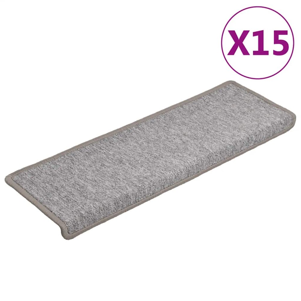 vidaXL Πατάκια Σκαλιών 15 τεμ. Ανοιχτό Γκρι 65x21x4 εκ. με Ορθογώνια Άκρη
