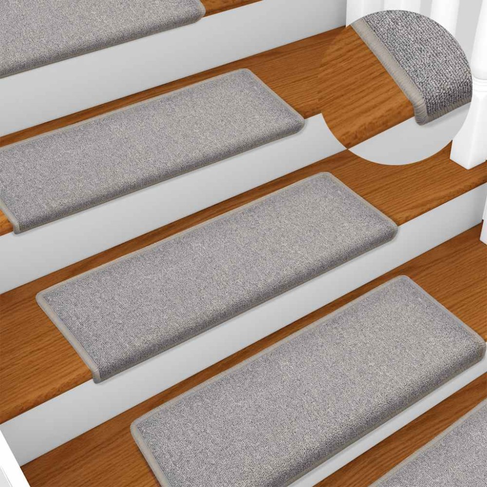 vidaXL Πατάκια Σκαλιών 15 τεμ. Ανοιχτό Γκρι 65x21x4 εκ. με Ορθογώνια Άκρη