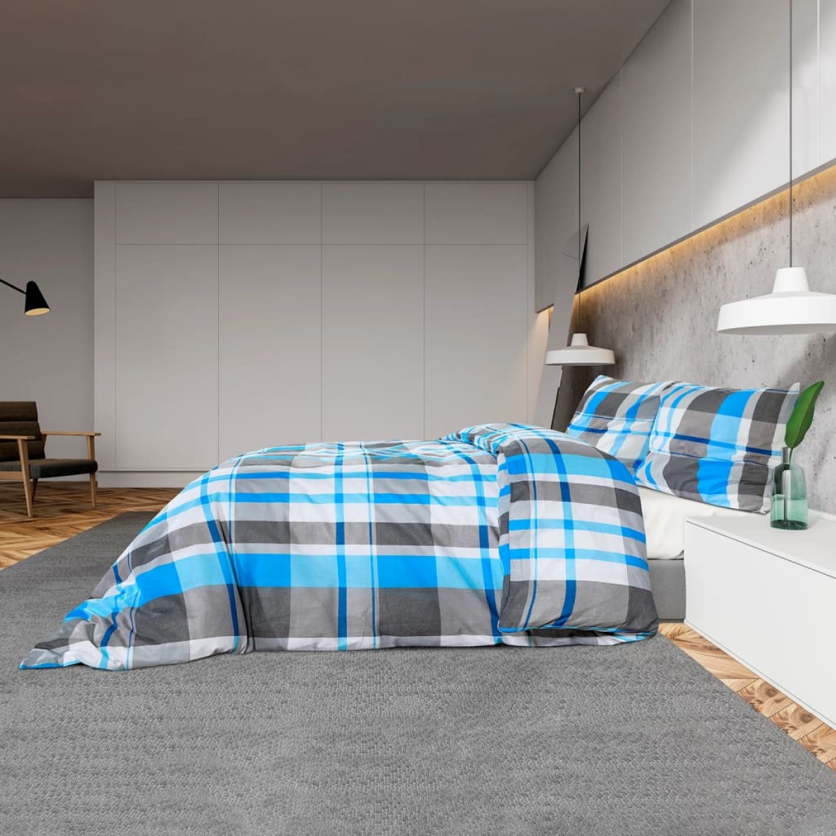 Σετ Παπλωματοθήκη vidaXL Μπλε και Γκρι 135x200 cm Βαμβακερό