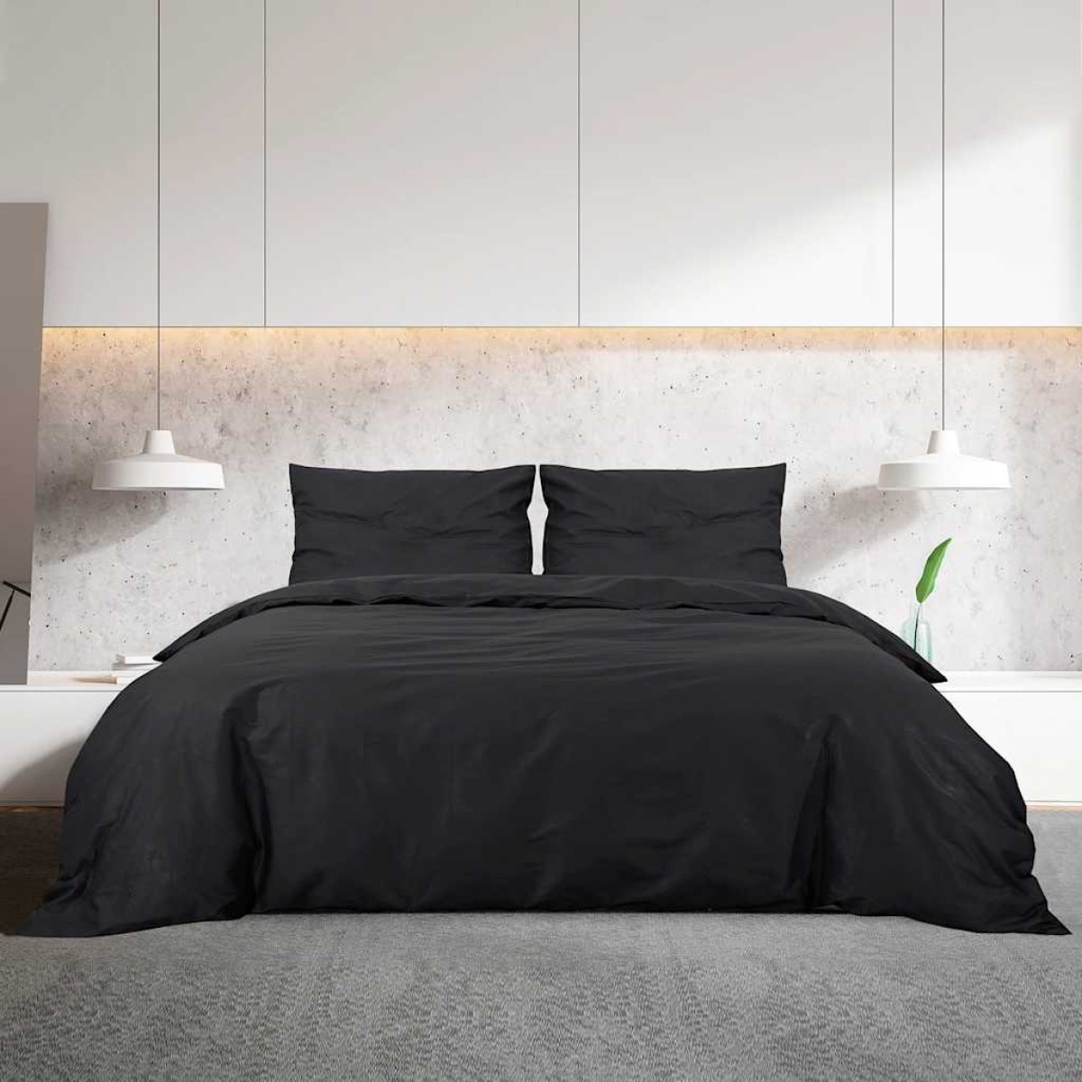 vidaXL Σετ Παπλωματοθήκης Μαύρο 240x220 εκ. Βαμβακερό