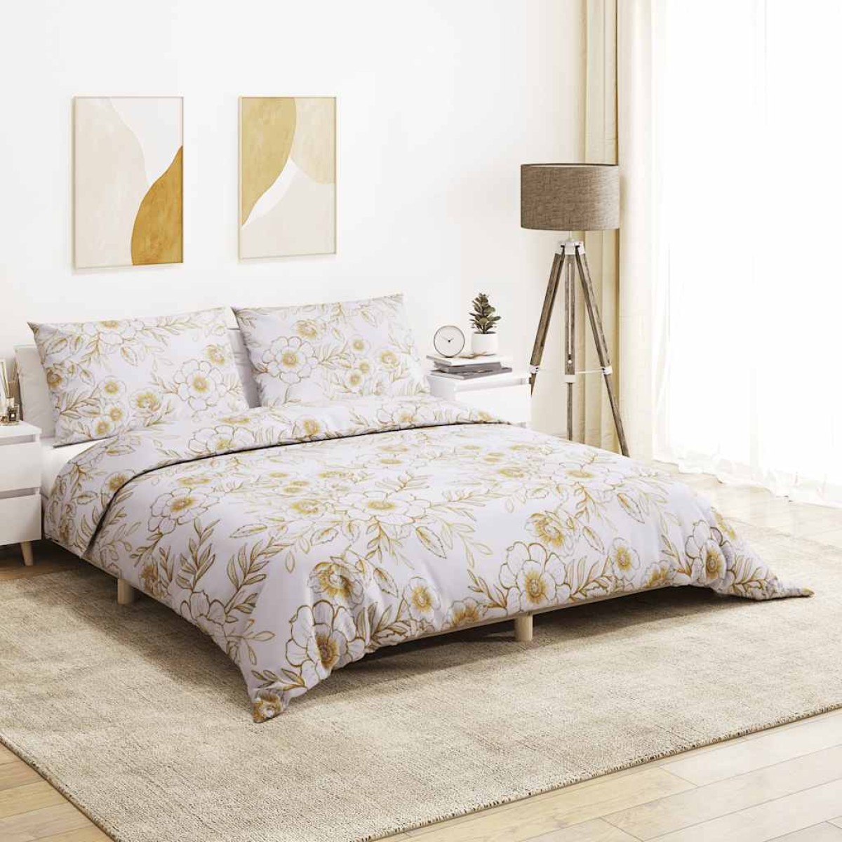 vidaXL Σετ Παπλωματοθήκη Λευκό και Καφέ 135x200 cm Βαμβακερό
