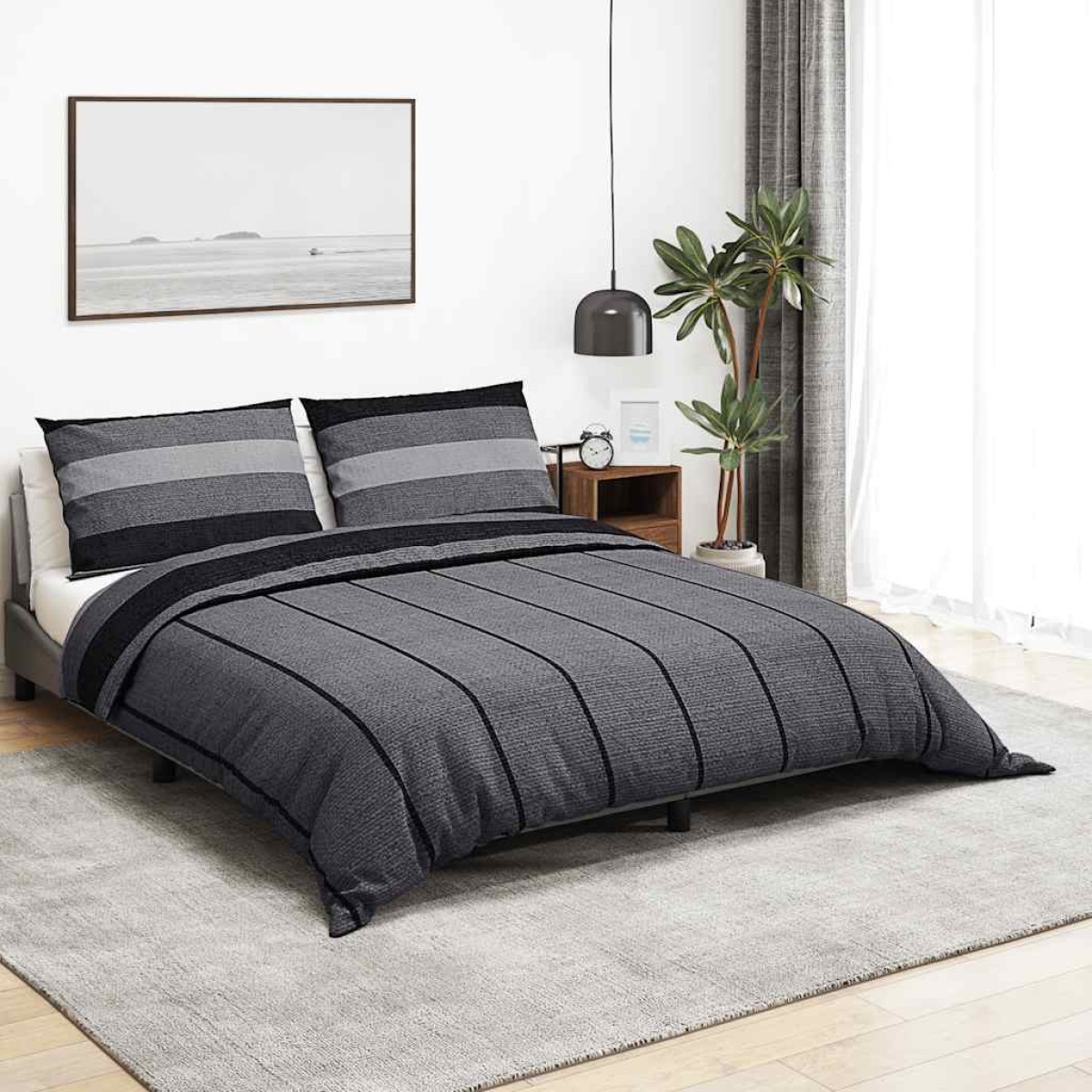 vidaXL Σετ Παπλωματοθήκη Σκούρο Γκρι 135x200 cm Βαμβακερό