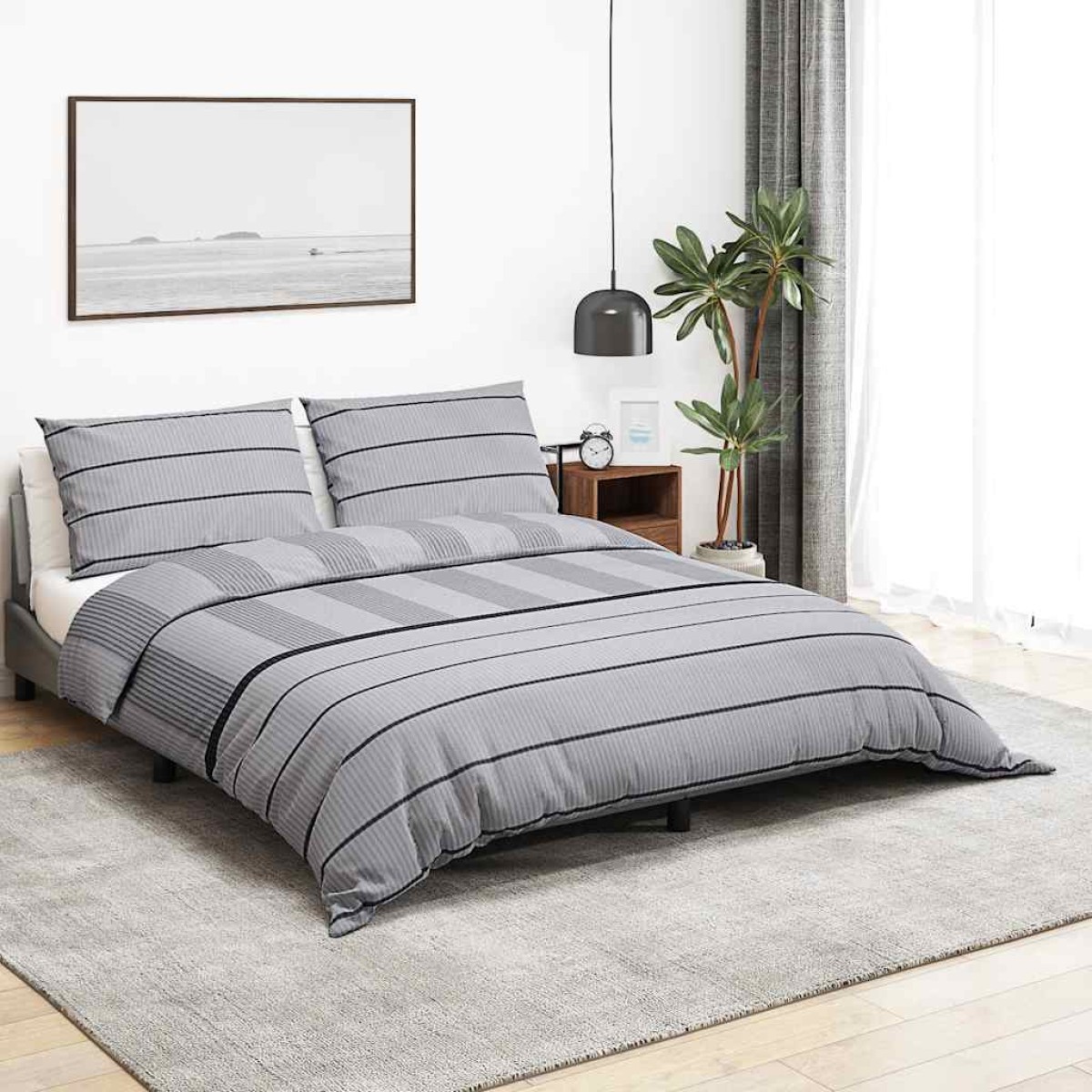 Σετ Παπλωματοθήκη vidaXL Γκρι 155x220 cm Βαμβακερό
