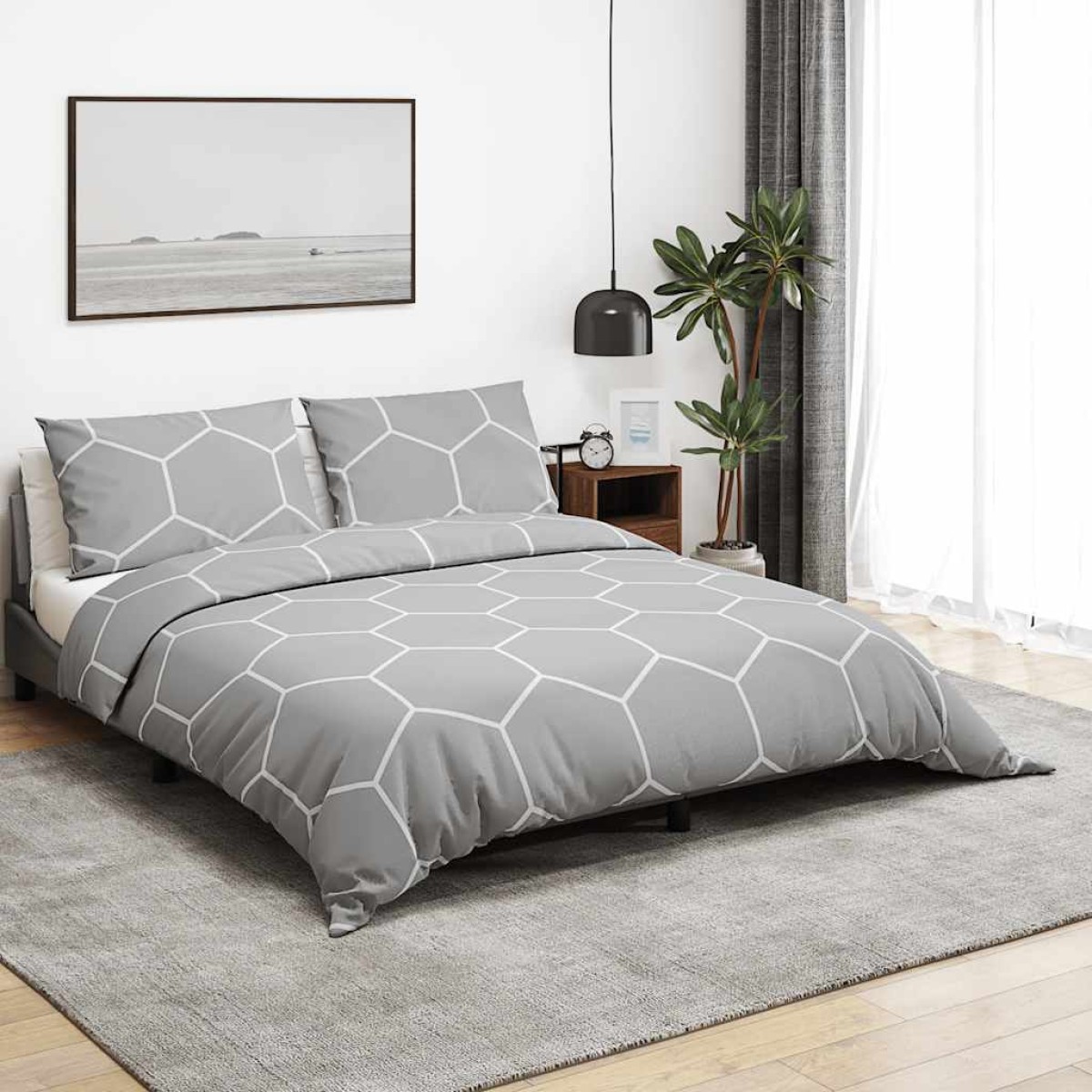 Σετ Παπλωματοθήκη vidaXL Γκρι 155x220 cm Βαμβακερό