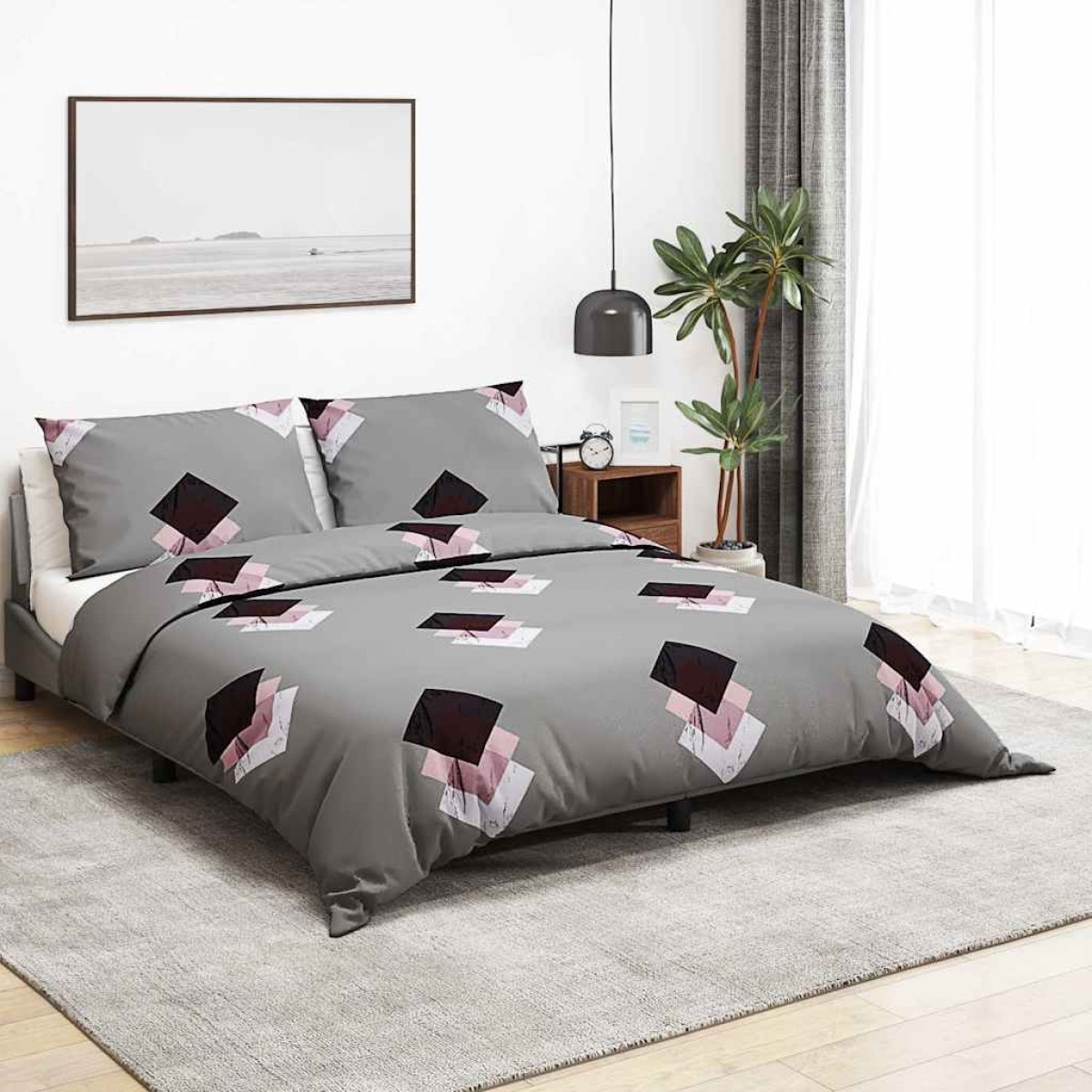 Σετ Παπλωματοθήκη vidaXL Γκρι 135x200 cm Βαμβακερό