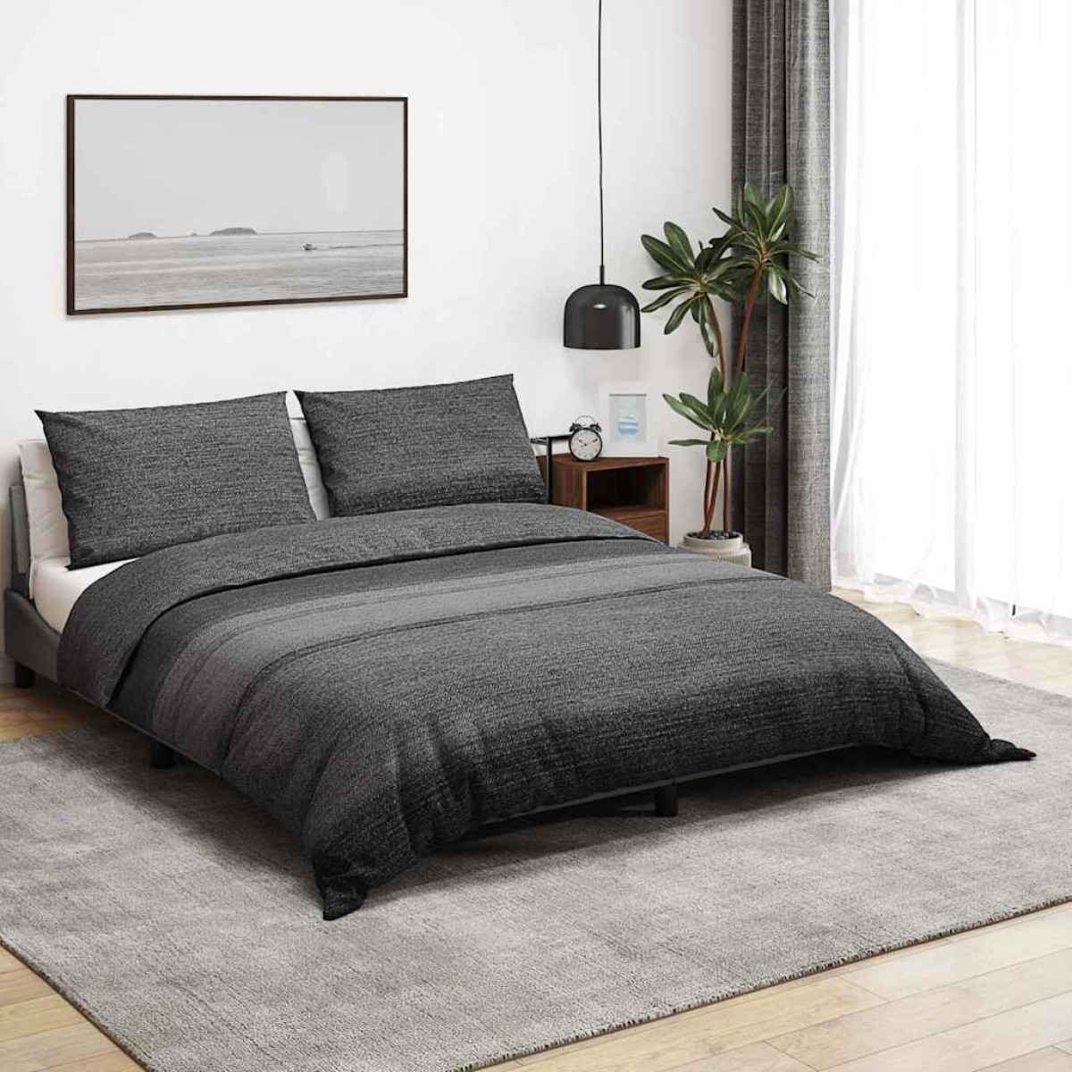 vidaXL Σετ Παπλωματοθήκη Σκούρο Γκρι 135x200 cm Βαμβακερό