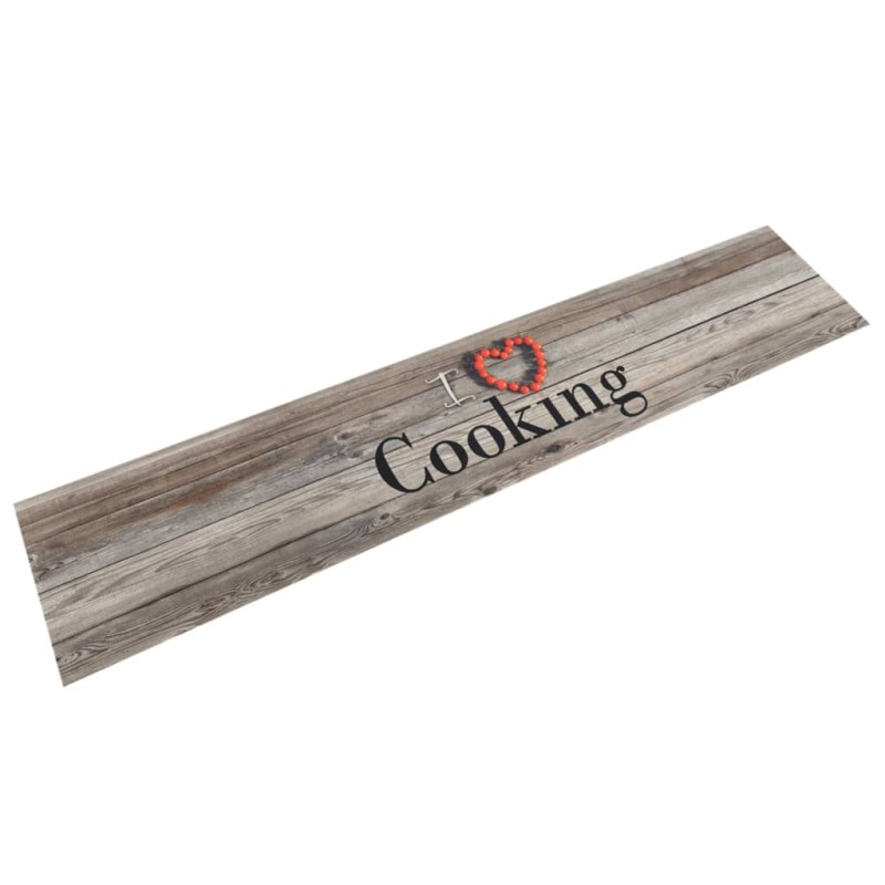 vidaXL Χαλί Κουζίνας Πλενόμενο Γκρι Επιγρ. Cooking 60x300 εκ. Βελούδο
