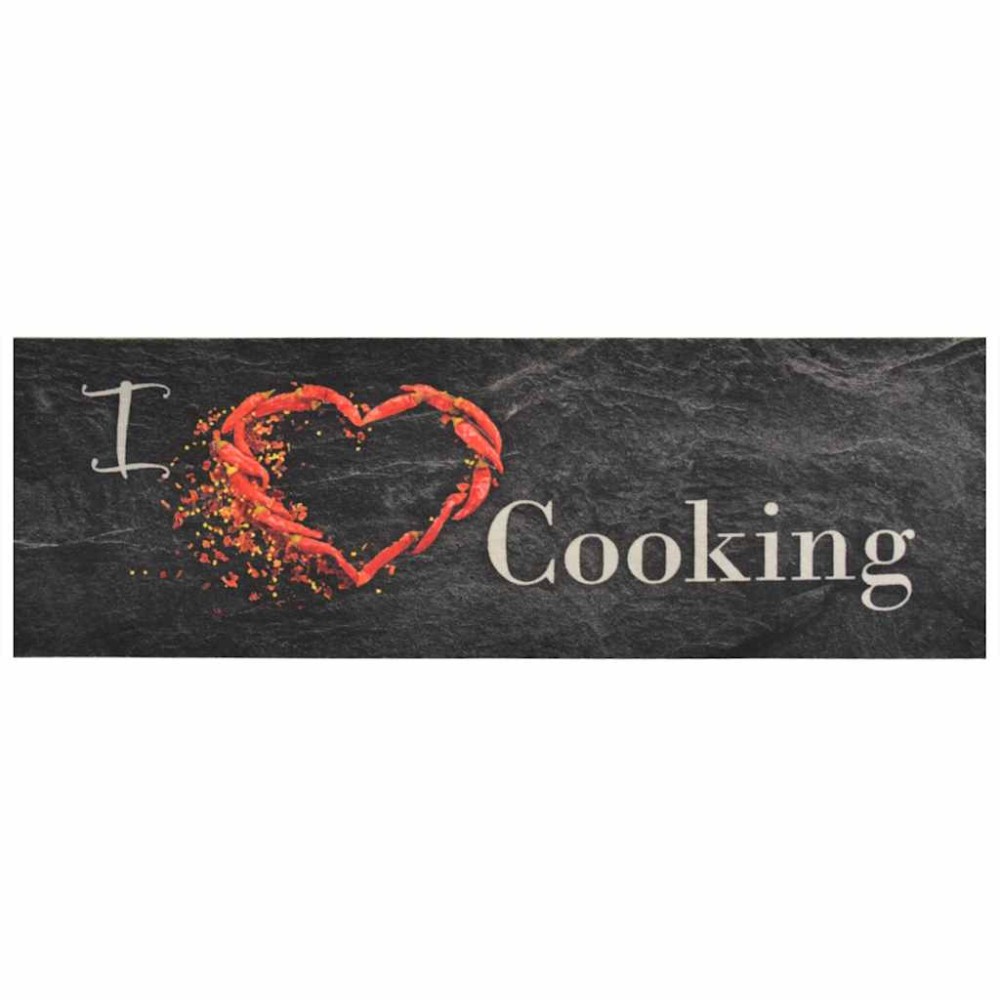 vidaXL Χαλί Κουζίνας Πλενόμενο Επιγρ. Cooking Μαύρο 60x180 εκ. Βελούδο