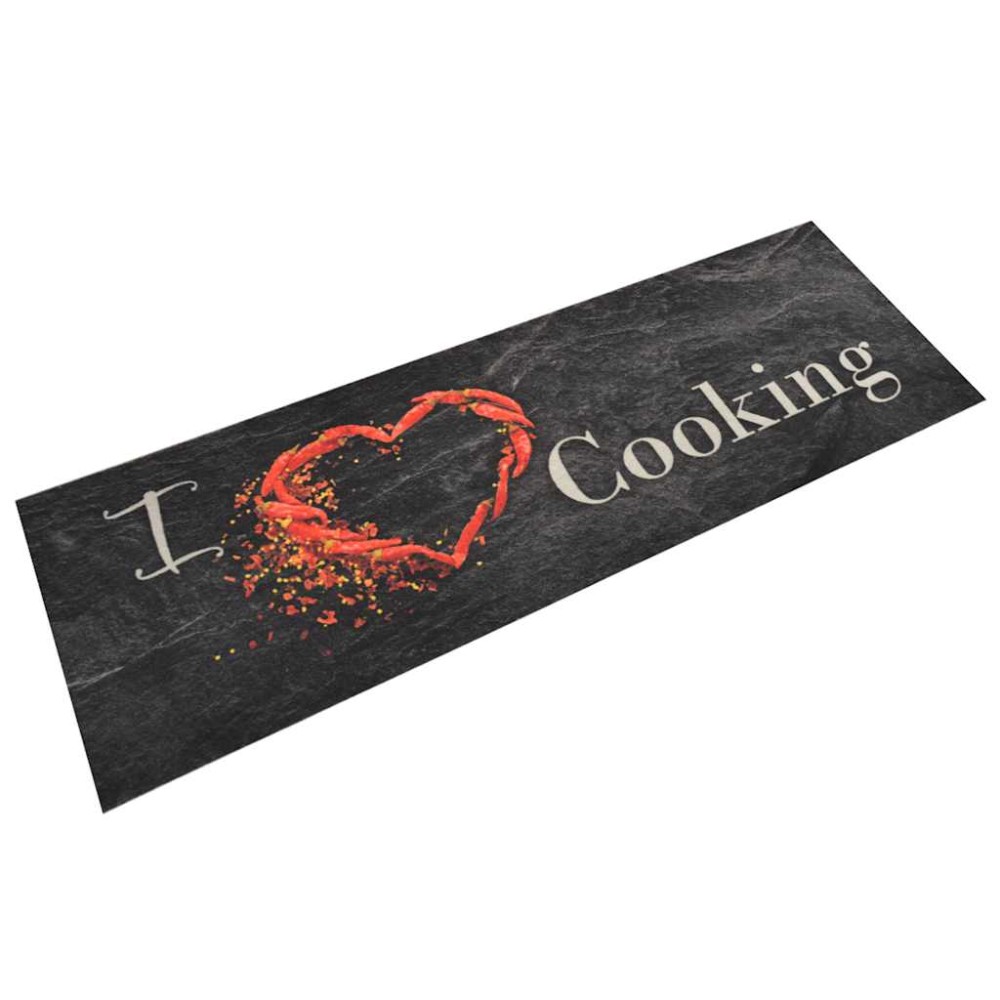 vidaXL Χαλί Κουζίνας Πλενόμενο Επιγρ. Cooking Μαύρο 60x180 εκ. Βελούδο