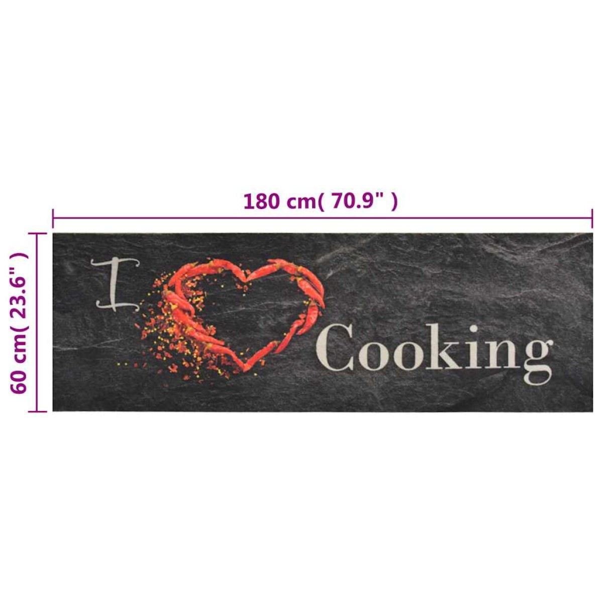 vidaXL Χαλί Κουζίνας Πλενόμενο Επιγρ. Cooking Μαύρο 60x180 εκ. Βελούδο