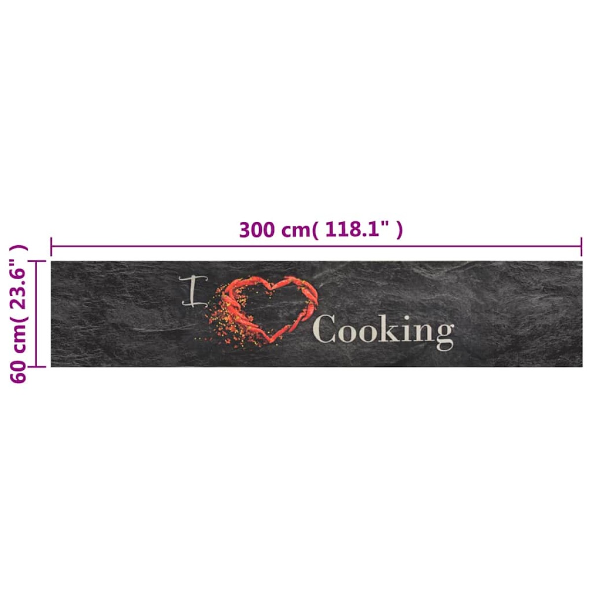 vidaXL Χαλί Κουζίνας Πλενόμενο Μαύρο Επιγρ. Cooking 60x300 εκ. Βελούδο