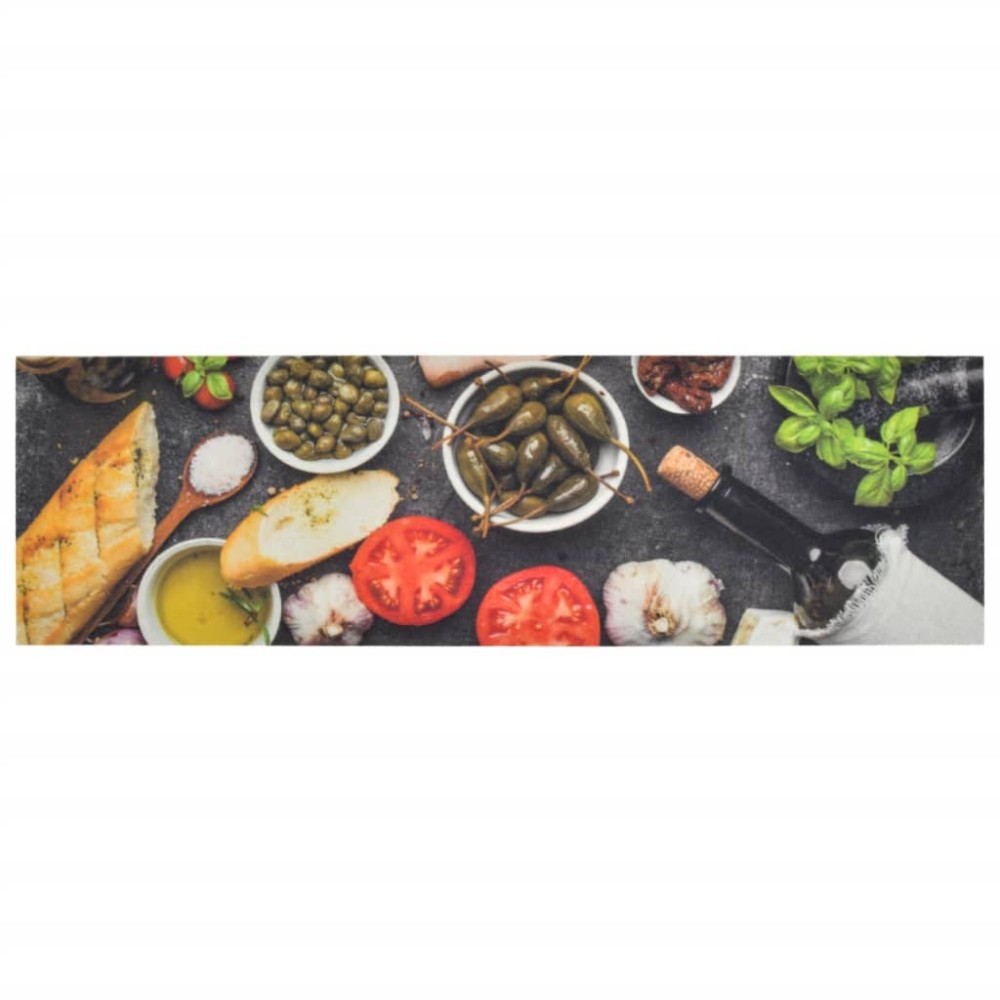 vidaXL Χαλί Κουζίνας Πλενόμ. Σχέδιο Κρασί/Δείπνο 45x150 εκ. Βελούδινο