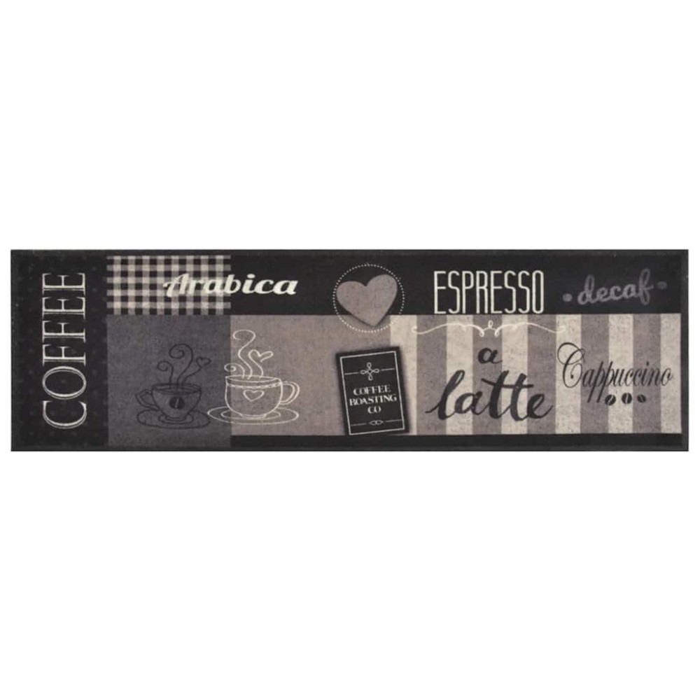 vidaXL Χαλί Κουζίνας Πλενόμενο Μαύρο Επιγραφή Coffee 45x150 εκ Βελούδο