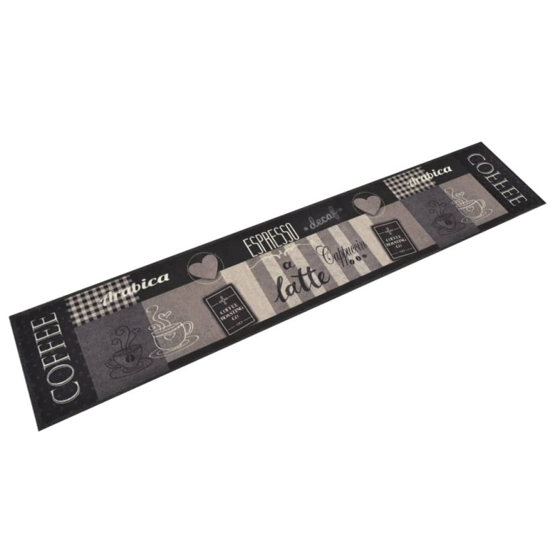 vidaXL Χαλί Κουζίνας Πλενόμενο Μαύρο Επιγρ. Coffee 60x300 εκ. Βελούδο