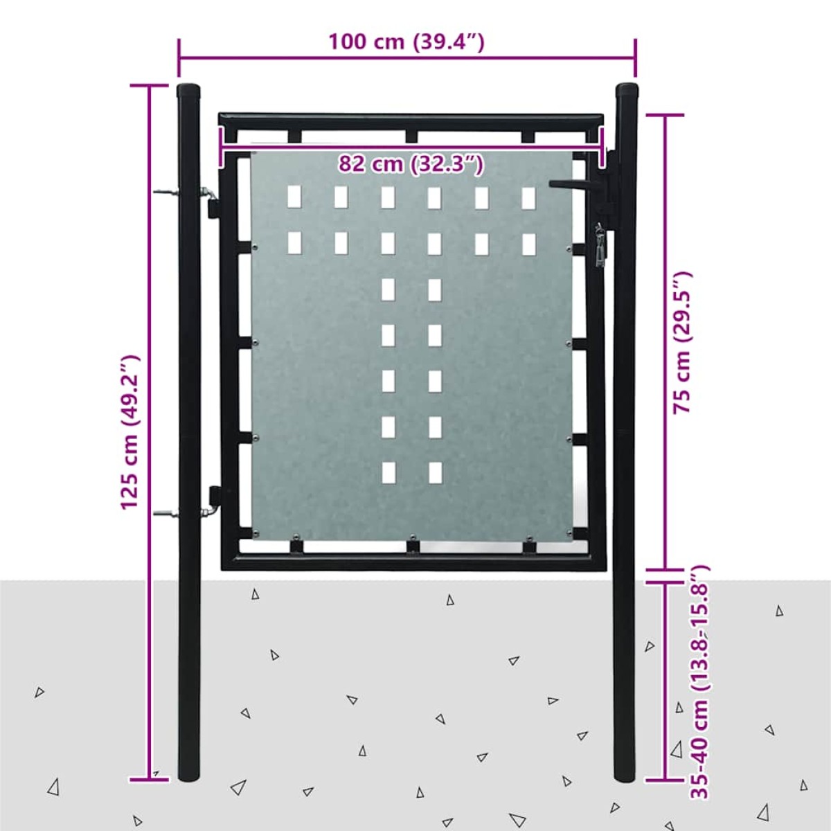 vidaXL Πόρτα Περίφραξης Μονή Μαύρη 100 x 125 εκ.