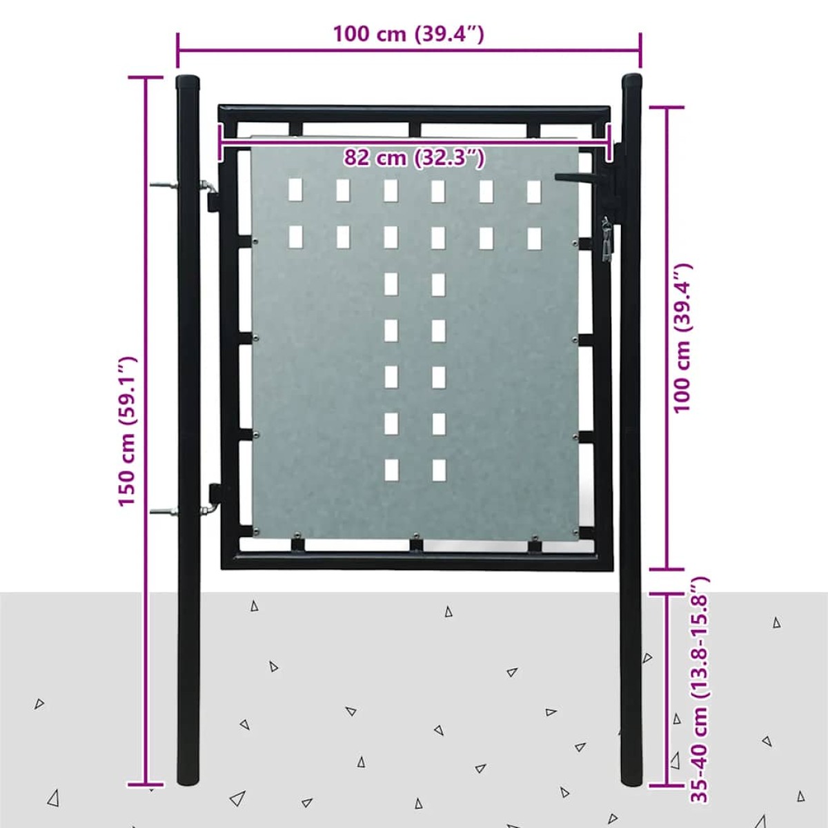 vidaXL Πόρτα Περίφραξης Μονή Μαύρη 100 x 150 εκ.