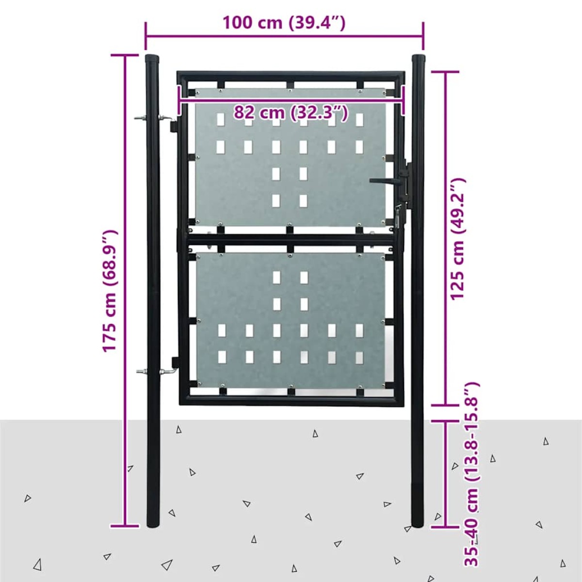 vidaXL Πόρτα Περίφραξης Μονή Μαύρη 100 x 175 εκ.