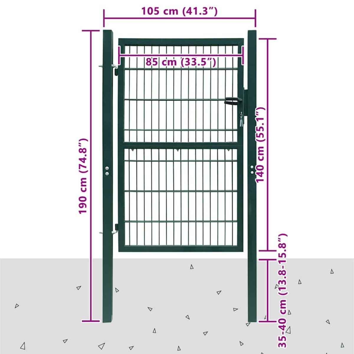 vidaXL Πόρτα Περίφραξης (Μονή) Πράσινη 106 x 190 εκ.