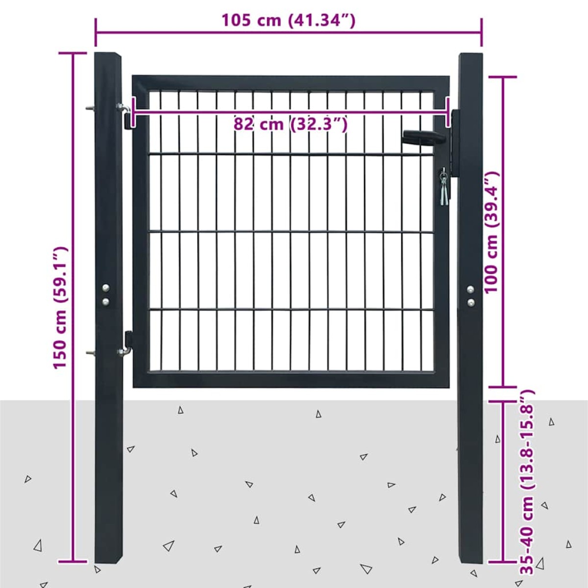vidaXL Πόρτα Περίφραξης Ανθρακί 103 x 150 εκ. Ατσάλινη