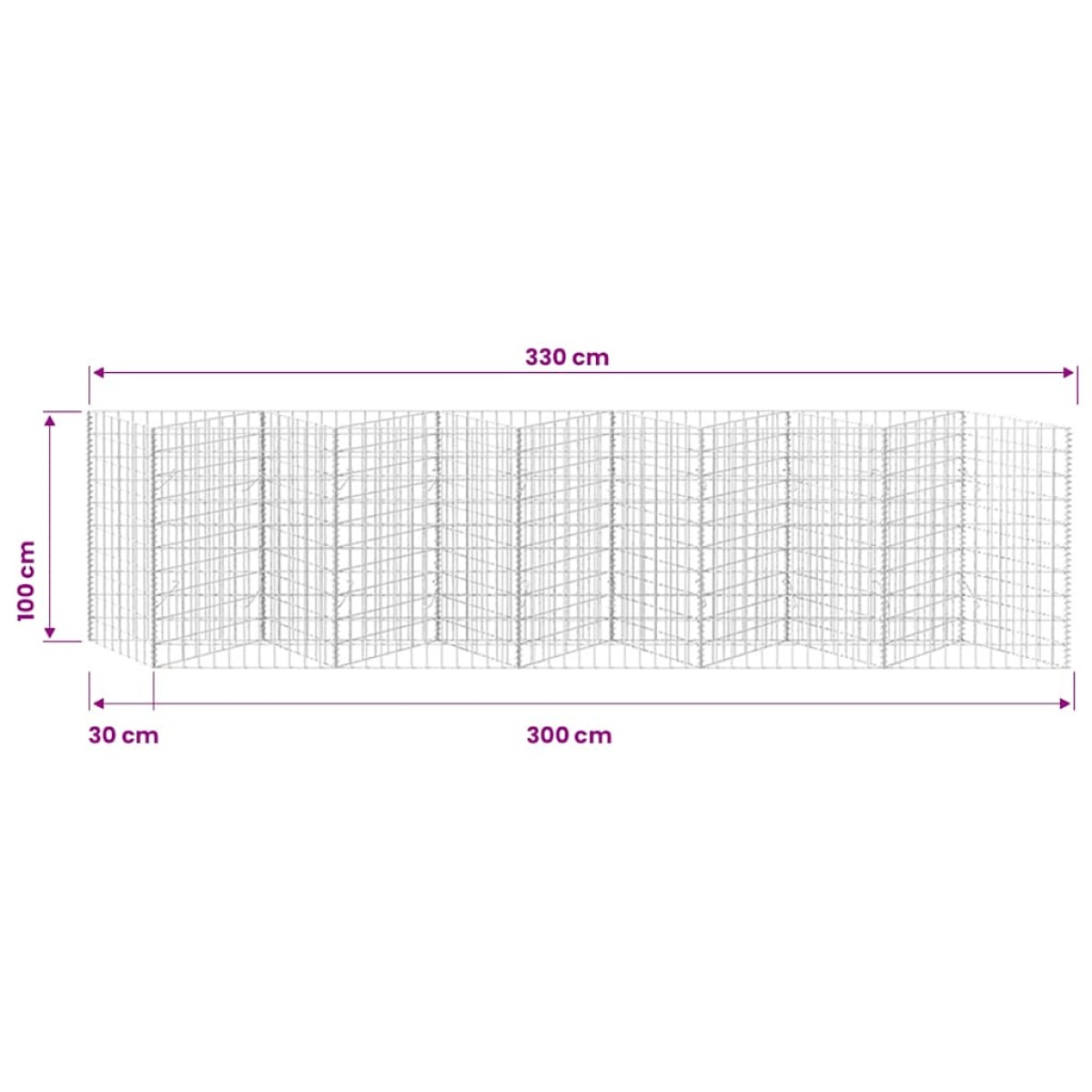 vidaXL Συρματοκιβώτιο 300 x 30 x 100 εκ. από Γαλβανισμένο Χάλυβα