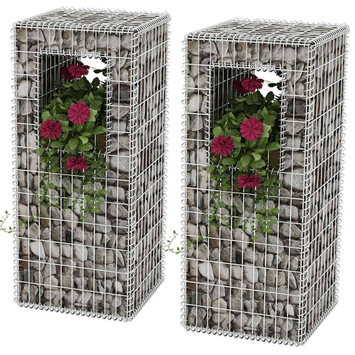 vidaXL Συρματοκιβώτια Στύλοι/Γλάστρες 2 τεμ 50 x 50 x 120 εκ. Ατσάλινα