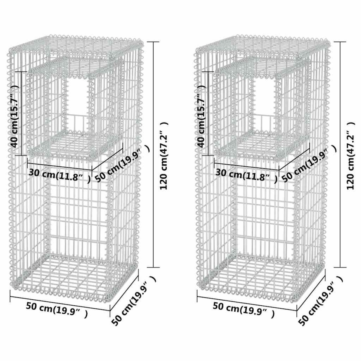 vidaXL Συρματοκιβώτια Στύλοι/Γλάστρες 2 τεμ 50 x 50 x 120 εκ. Ατσάλινα