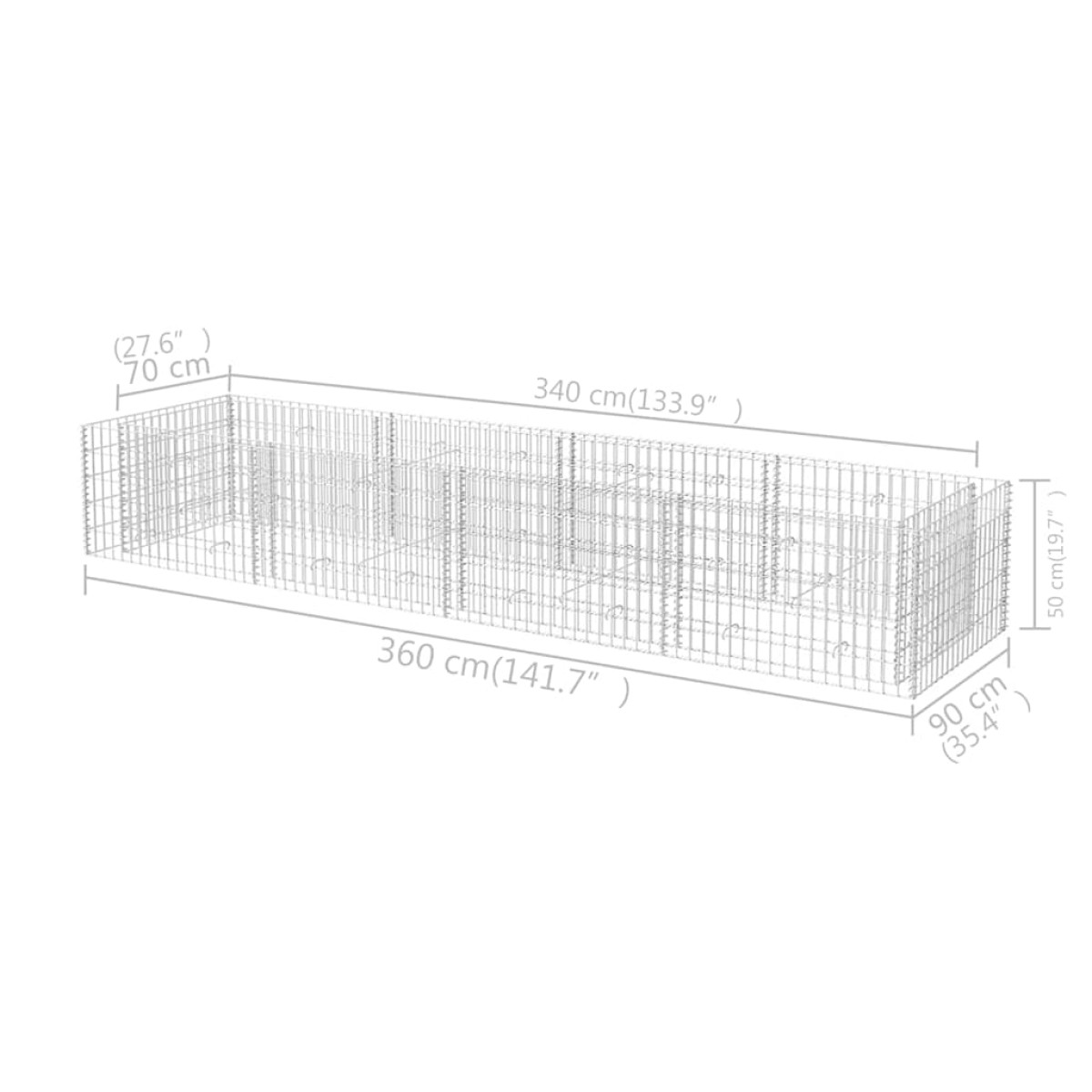 vidaXL Συρματοκιβώτιο - Γλάστρα Υπερυψωμένη 360x90x50 εκ. Ατσάλινη
