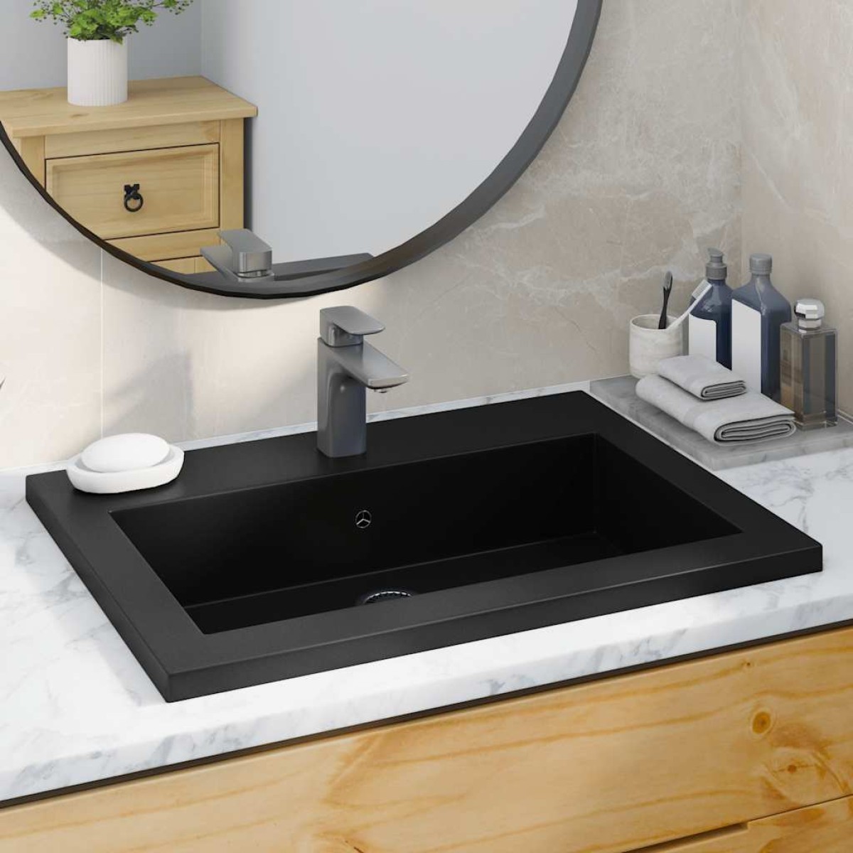 vidaXL Νιπτήρας Μαύρος 600 x 450 x 120 χιλ. Γρανιτένιος