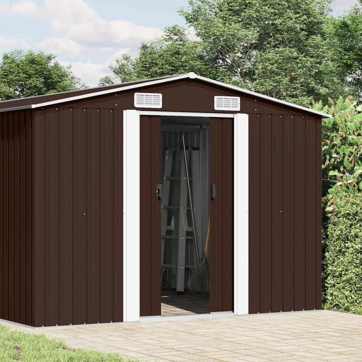 vidaXL Αποθήκη Κήπου Καφέ 257 x 489 x 181 εκ. από Μέταλλο