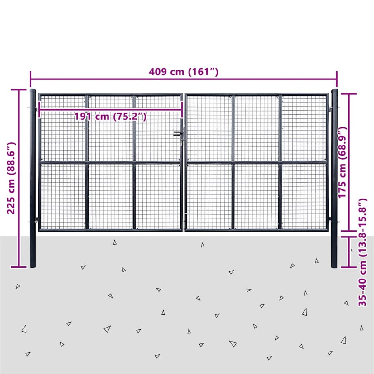 vidaXL Πόρτα Περίφραξης με Πλέγμα Γκρι 400 x 175 εκ. Γαλβαν. Χάλυβας