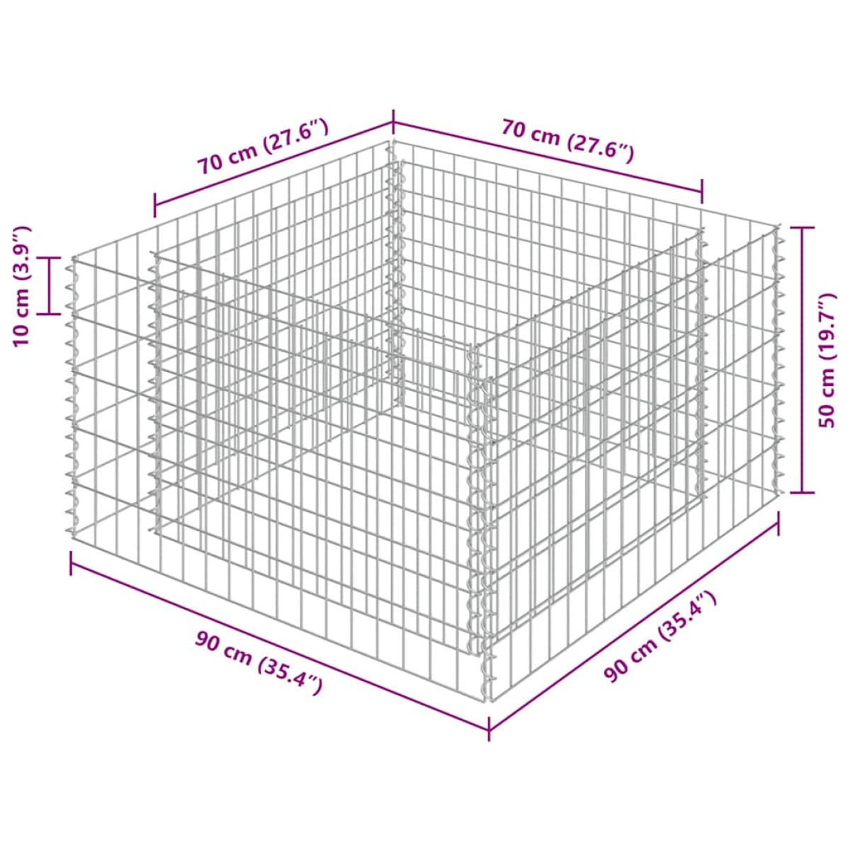vidaXL Συρματοκιβώτιο-Γλάστρα Υπερυψωμένη 90x90x50 εκ. Γαλβ. Χάλυβας