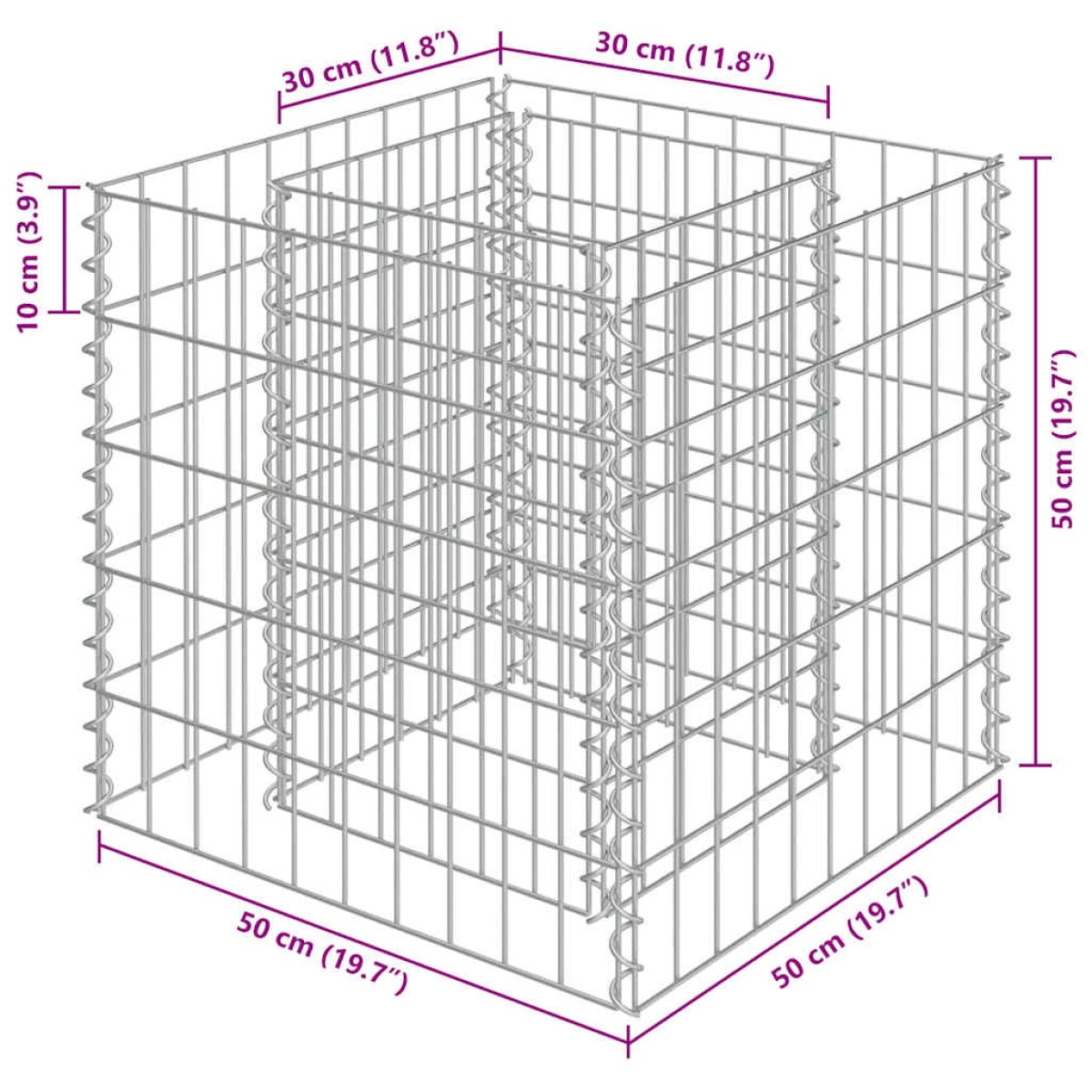 vidaXL Συρματοκιβώτιο-Γλάστρα Υπερυψωμένη 50x50x50 εκ. Γαλβ. Χάλυβας