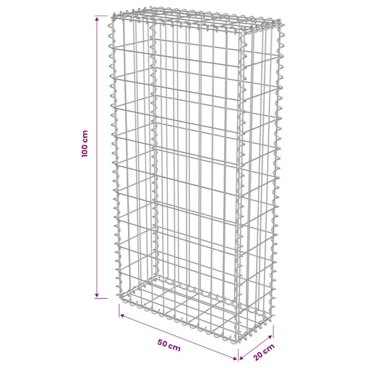 vidaXL Συρματοκιβώτιο Τοίχος 50x20x100 εκ. Γαλβαν.Χάλυβας + Καλύμματα