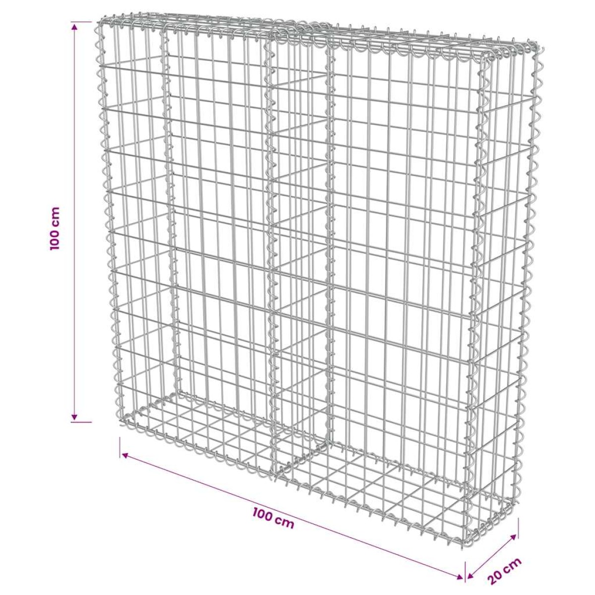 vidaXL Συρματοκιβώτιο Τοίχος 100x20x100 εκ. Γαλβαν.Χάλυβας + Καλύμματα