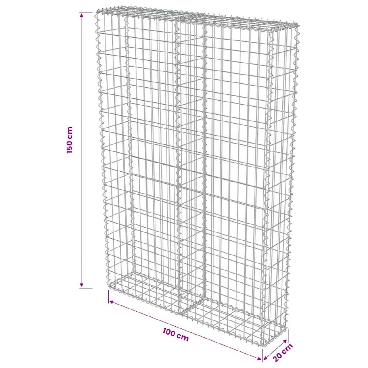 vidaXL Συρματοκιβώτιο Τοίχος 100x20x150 εκ. Γαλβαν.Χάλυβας + Καλύμματα