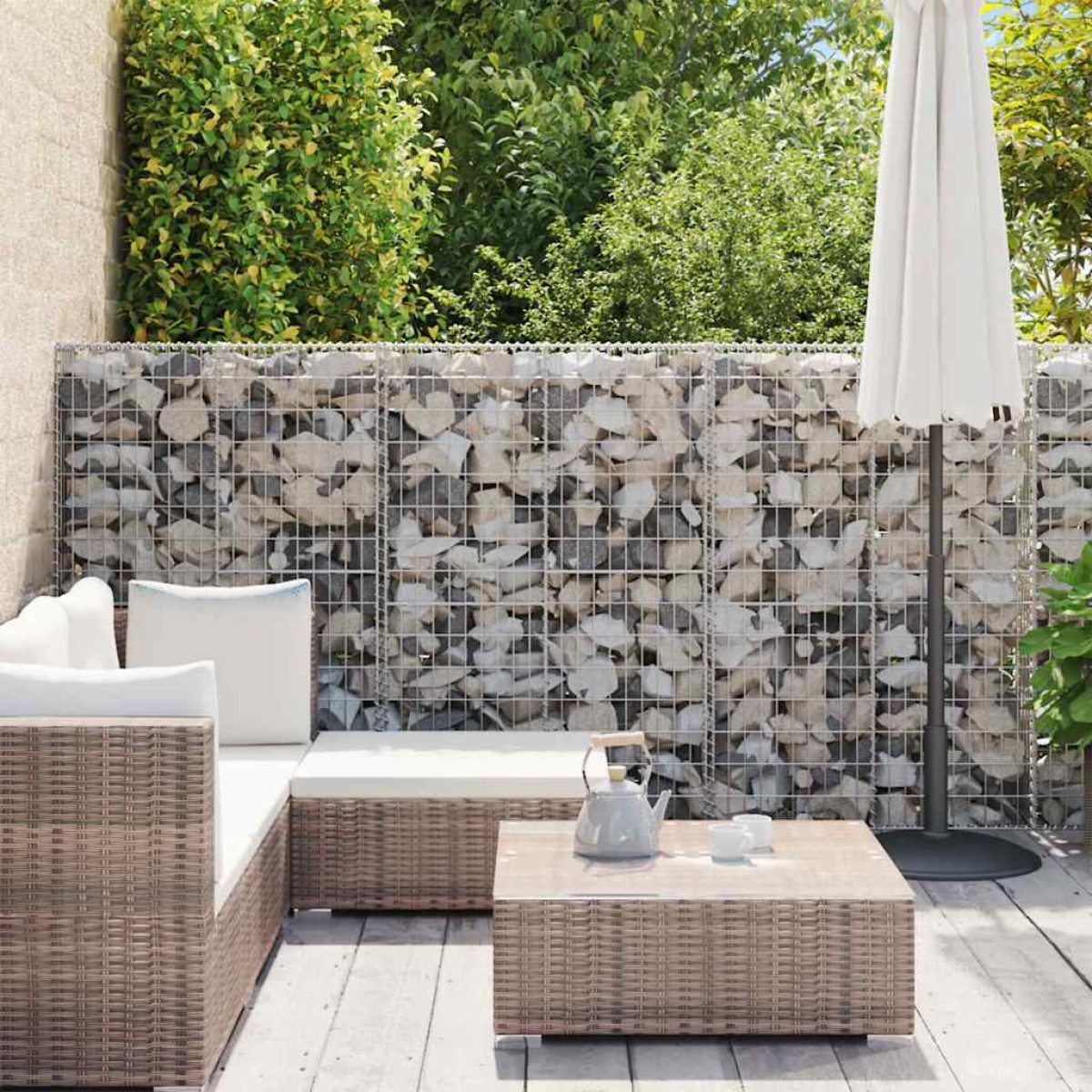 vidaXL Συρματοκιβώτιο Τοίχος 600x50x150 εκ. Γαλβαν.Χάλυβας + Καλύμματα
