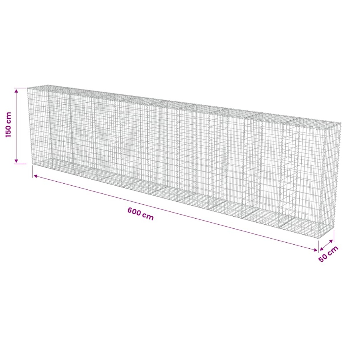 vidaXL Συρματοκιβώτιο Τοίχος 600x50x150 εκ. Γαλβαν.Χάλυβας + Καλύμματα
