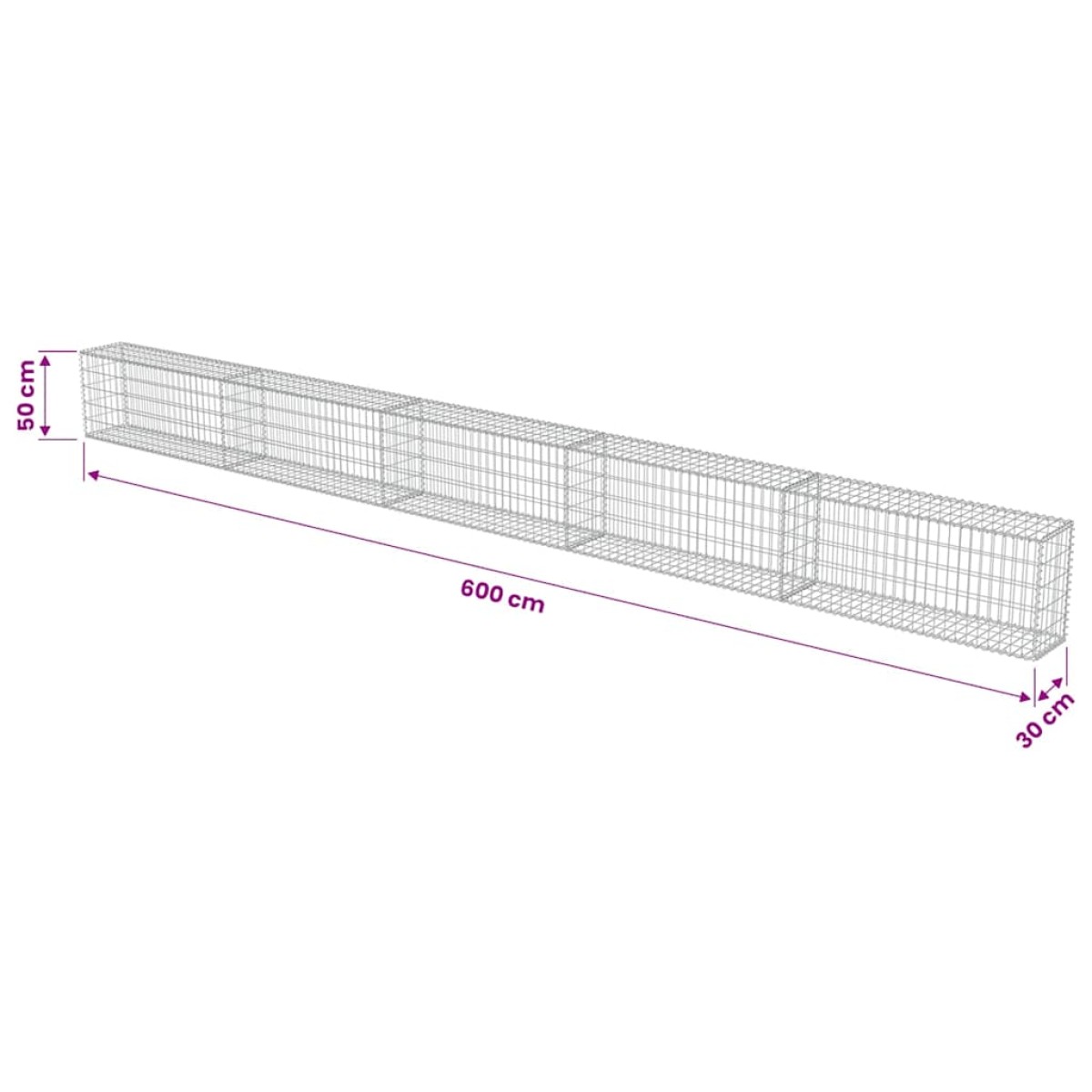 vidaXL Συρματοκιβώτιο Τοίχος 600x30x50 εκ. Γαλβαν.Χάλυβας + Καλύμματα