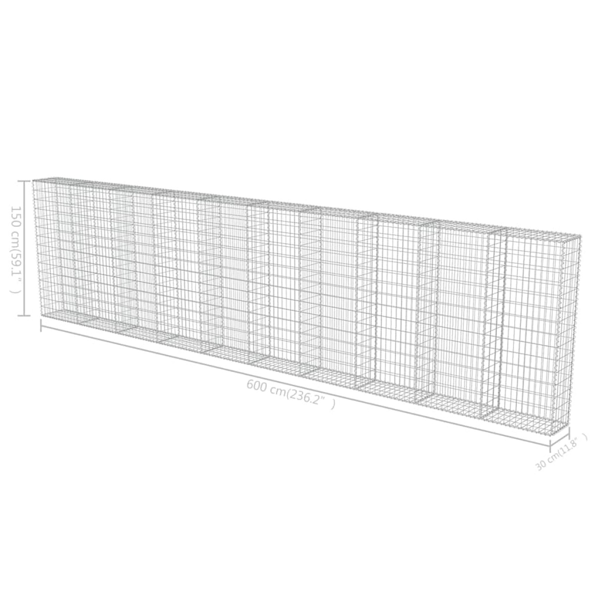 vidaXL Συρματοκιβώτιο Τοίχος 600x30x150 εκ. Γαλβαν.Χάλυβας + Καλύμματα