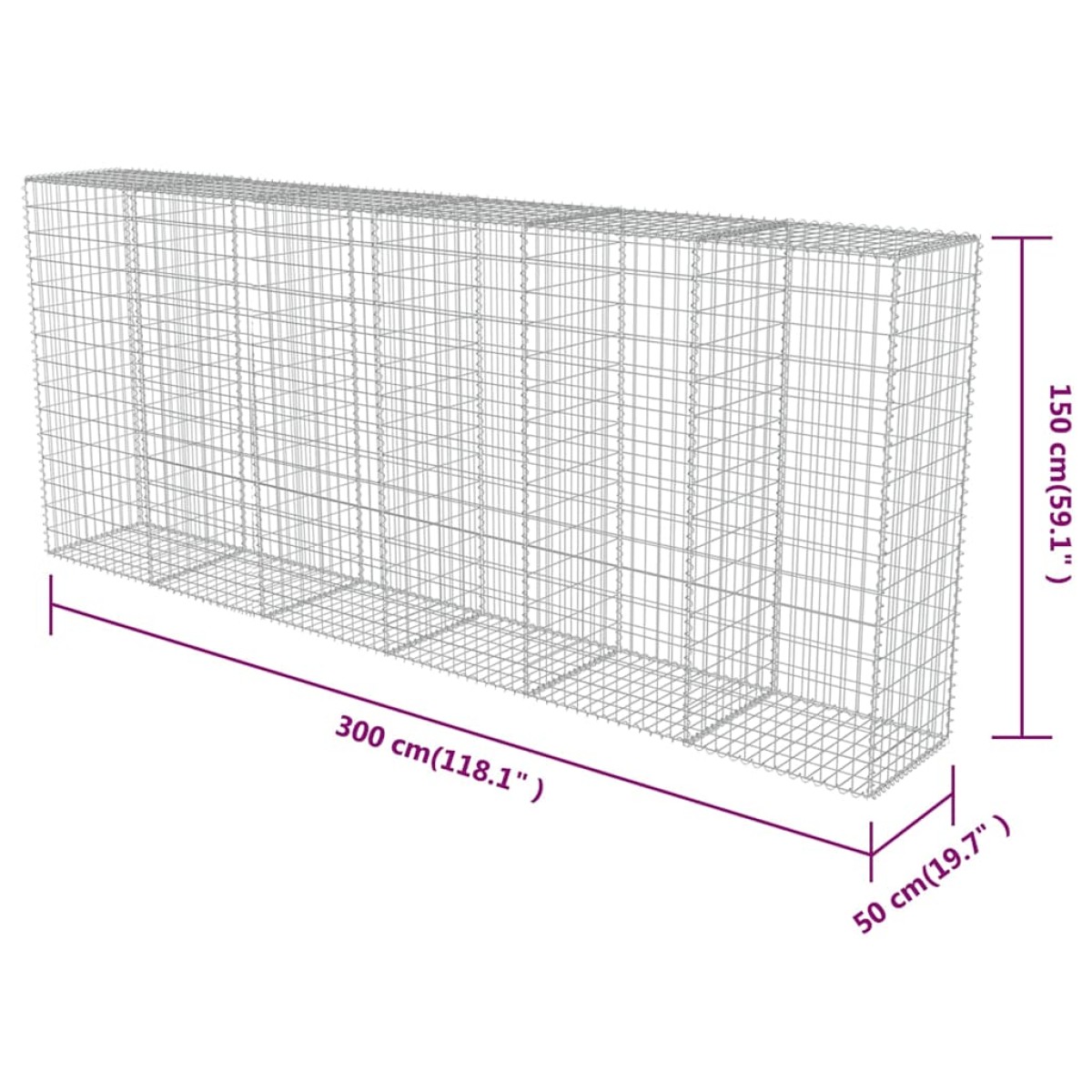 vidaXL Συρματοκιβώτιο Τοίχος 300x50x150 εκ. Γαλβαν.Χάλυβας + Καλύμματα