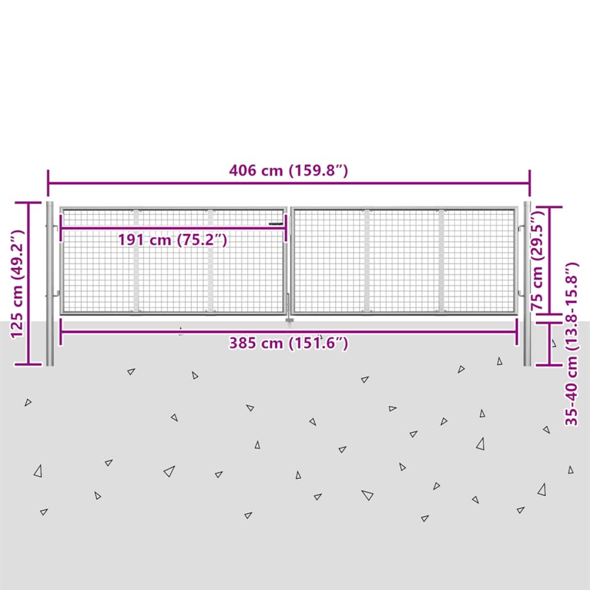 vidaXL Πόρτα Περίφραξης Ασημί 415 x 125 εκ. από Γαλβανισμένο Χάλυβα