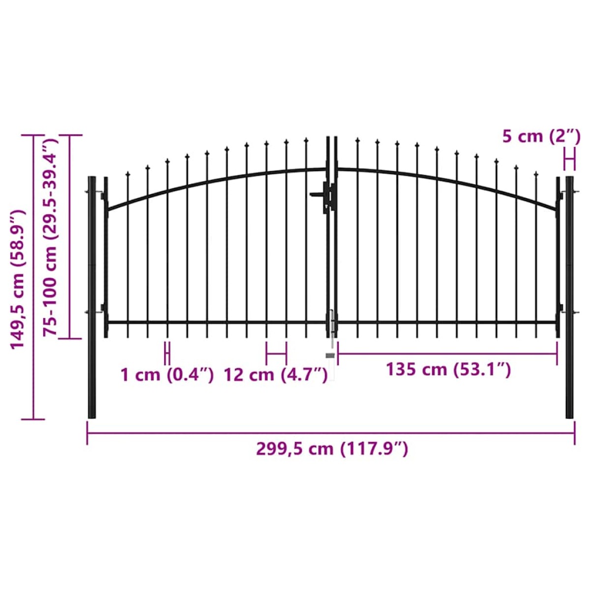 vidaXL Πόρτα Περίφραξης Διπλή με Λόγχες 300 x 150 εκ.