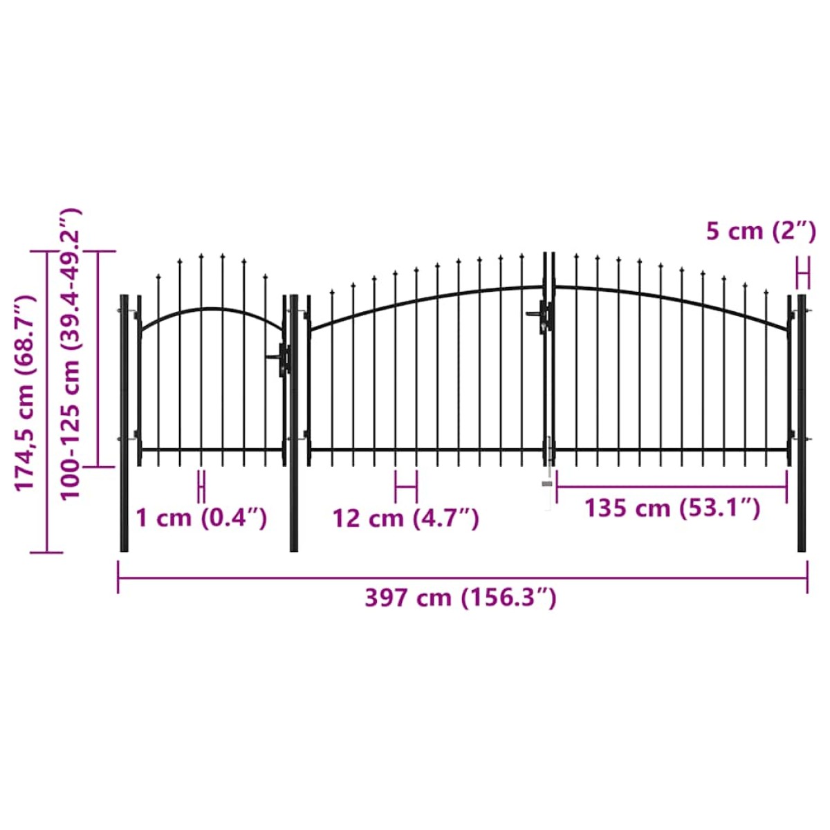 vidaXL Καγκελόπορτα Μαύρη 1,75 x 4 μ. Ατσάλινη