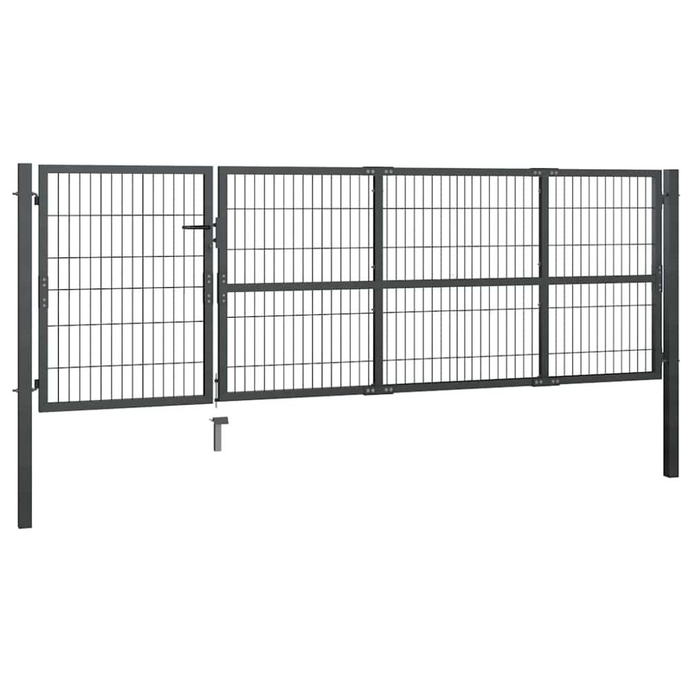 vidaXL Πόρτα Κήπου με Στύλους Ατσάλινη 350x100 εκ. Ανθρακί