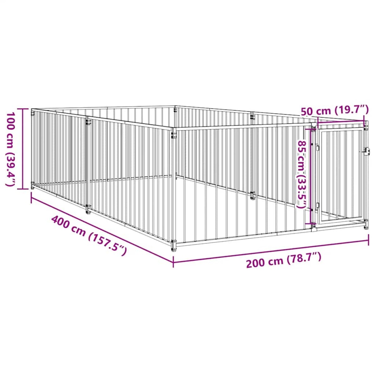 vidaXL Κλουβί Σκύλου Εξωτερικού Χώρου 200 x 400 x 100 εκ.