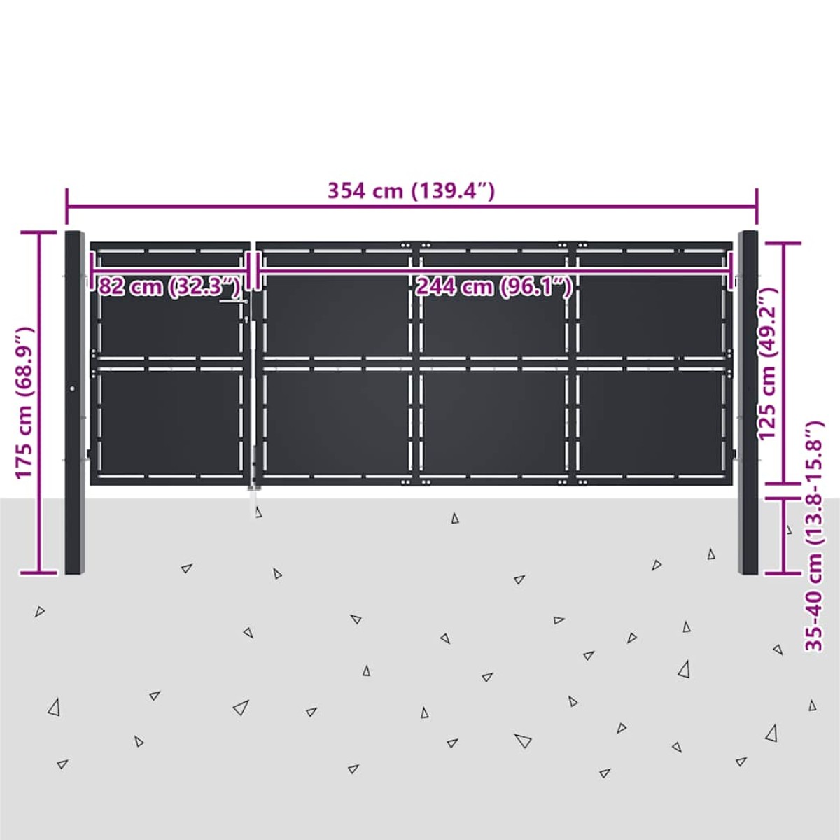 vidaXL Πόρτα Περίφραξης Κήπου Ανθρακί 350 x 125 εκ. Ατσάλινη